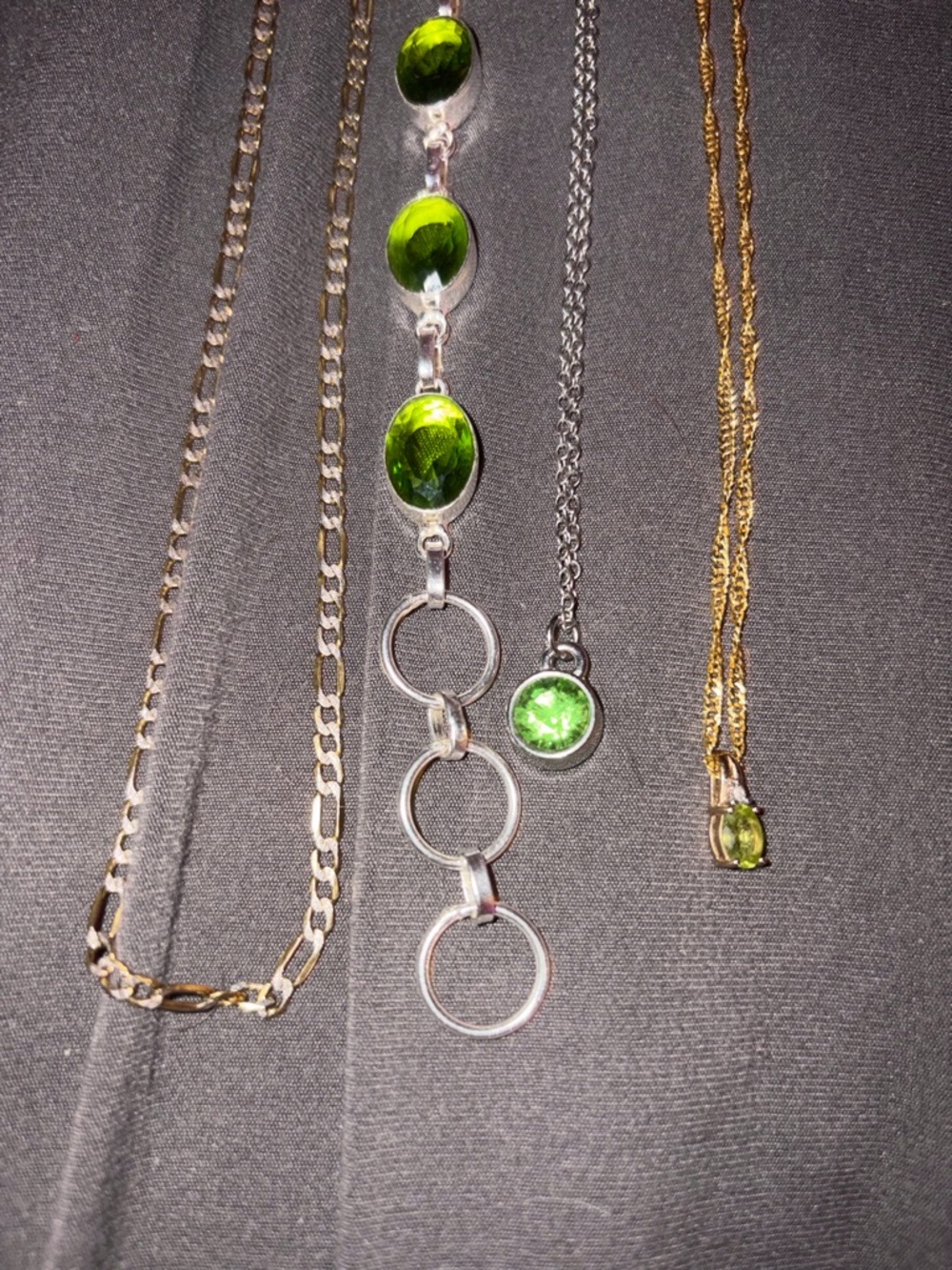 Diamond, Silver, Gold, and Peridot Gemstone Necklace Set